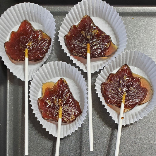 Our maple leaf form lollipop made from our hard maple sugar.